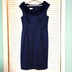 LONDON TIMES Navy Ruffle Top Midi Dress Size 8